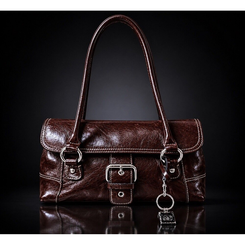 Giani Bernini Genuine Leather Brown Shoulder Bag Vintage Y2K Handbag Purse